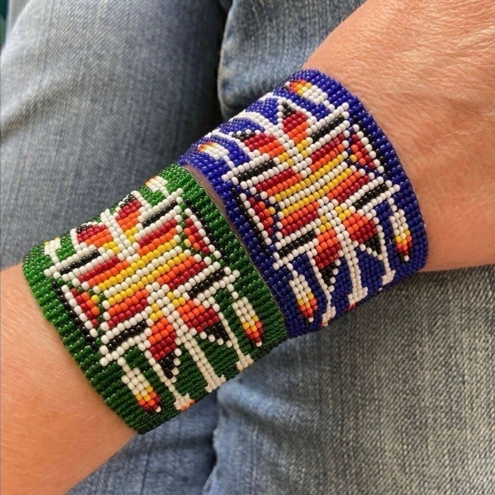Set of 2 Beaded Cuff Woven Bracelets